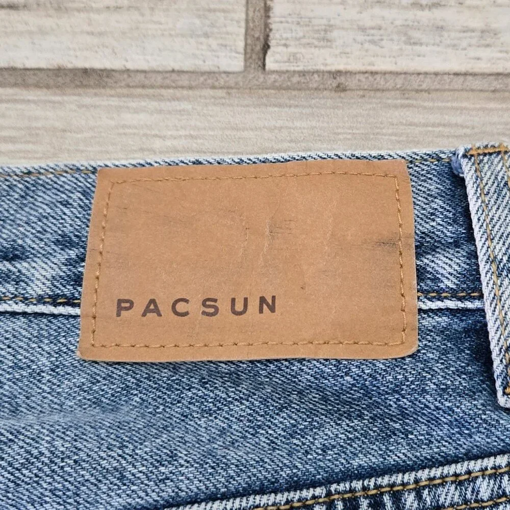 PacSun‎ Vintage Loose Distressed Jeans Women's Medium Wash Raw Hem Button Fly 29